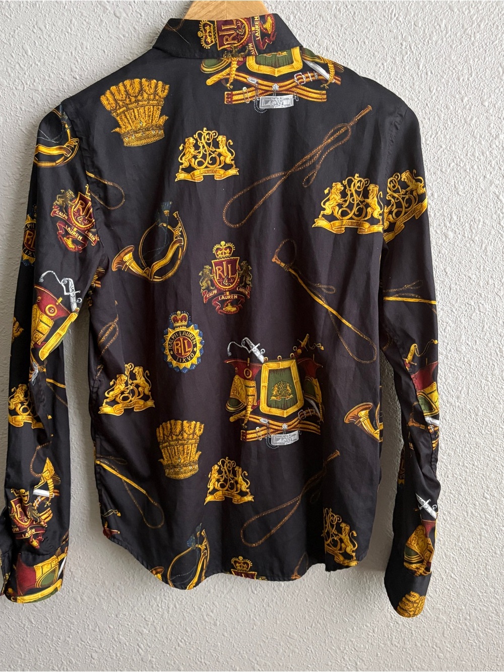 Lauren Ralph Lauren Black Gold Equestrian Lion Long Sleeve Button Up Shirt - Picture 4 of 8